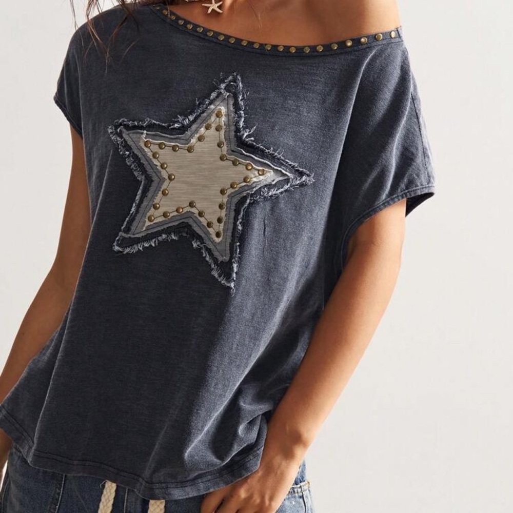 Bohemian Mineral Wash Off Shoulder Star Top S M L XL